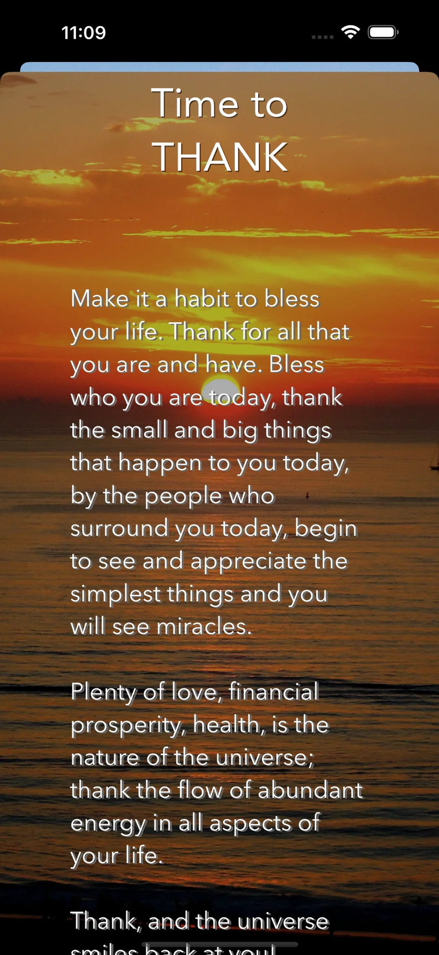 Time to Thank information screen about the everyday practice of gratitude