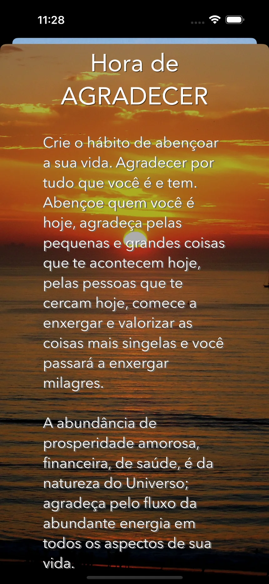 Tela de informações do Hora de Agradecer sobre a prática cotidiana da gratidão